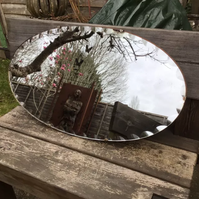 Old Vintage Large Frameless Oval Bevelled Edge Wall Mirror 27” x 15.25”