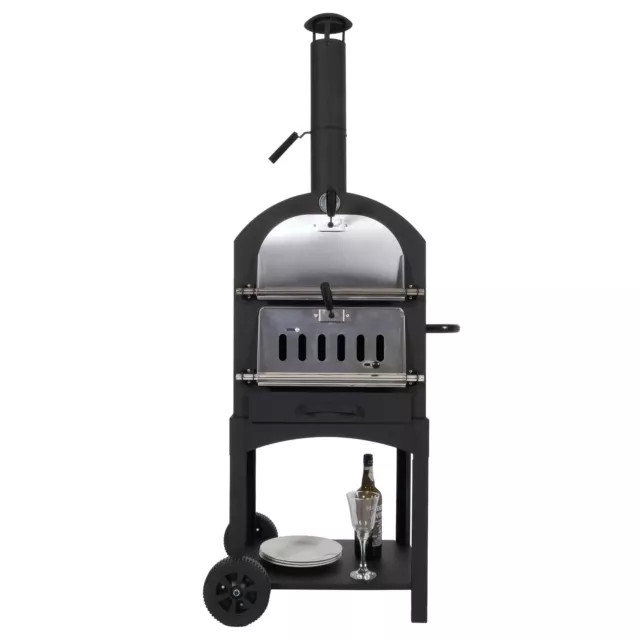 Forno pizza giardino doppia griglia pietra refrattaria HWC-N15 acciaio nero