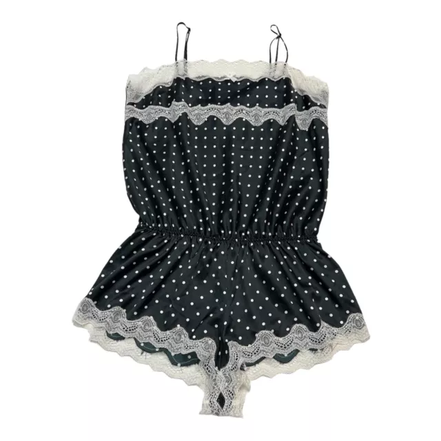 Victoria Secret Womens L Chemise Romper Lingerie Satin Teddy Black White  Dot