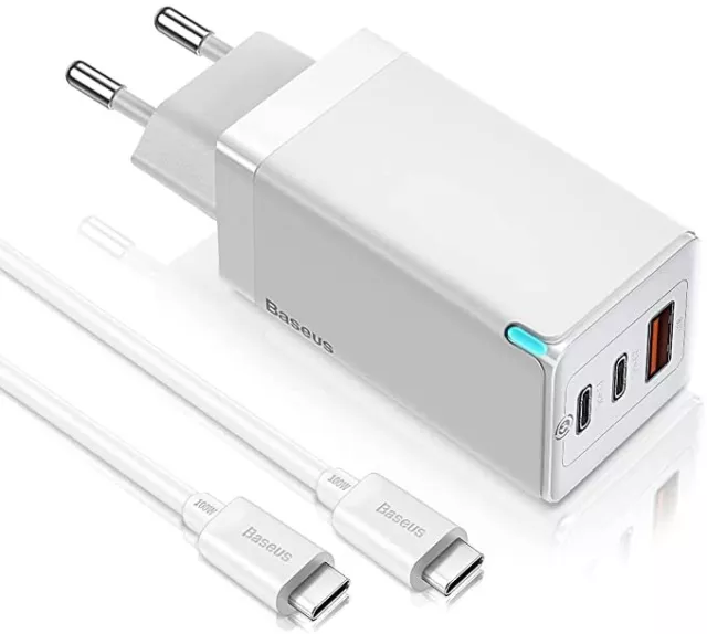 Baseus 65W GaN USB C Ladegerät 3-Port QC4.0 Netzteil für Samsung iPhone Macbook