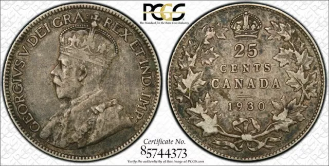 1930 Silver Quarter Pcgs Vf 30 Canada