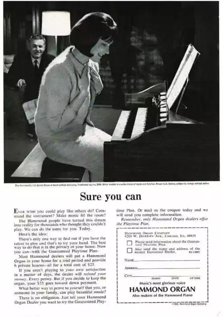 1965 HAMMOND L-111 Spinet Organ Vintage Print Ad