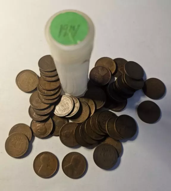 1914 Lincoln Wheat Penny Roll 50 Coins Avg Circ Copper  (WE COMBINE SHIPPING)