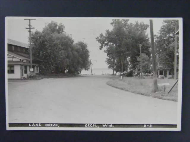Cecil Wisconsin WI Lake Drive Cabins Vintage Real Photo Postcard RPPC 1944