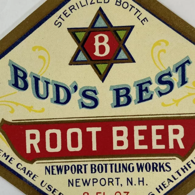 Vintage Bud’s Best Rootbeer Health Label Newport Bottling Works New Hampshire NH