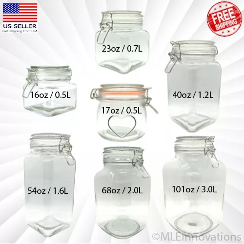 ✅ Hinged Lid Clamp Airtight Sealed Jars Food Storage Canister Glass Mason Jar