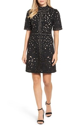 Kas New York Mari Dress Size M Hand Laser Cut Faux Suede Black $360 NWD B89