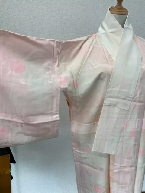 H&A SILK Vintage Japanese KIMONO Dress cardigan White Pink Yukata Sho-Chiku-Bai