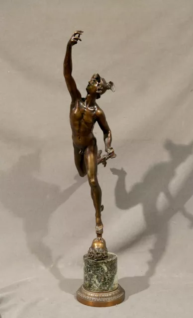 Early 20th Century Greek Mythology Hermes/Mercury Bronze Statue with Marble Base