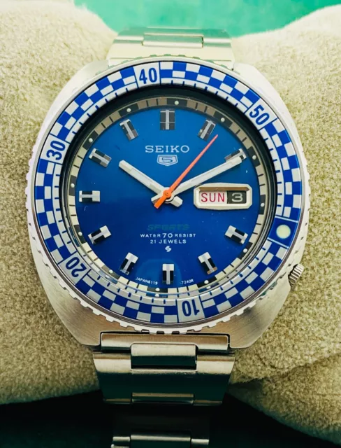 Vintage Diver Seiko Rally 6119-7173 Automatic Rotating Bezel D/D 21J Men Watch