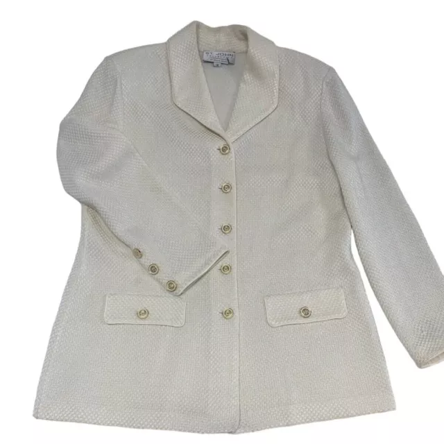 St John Collection Jacket Blazer Size 14 Classic Ivory Cream Gold Buttons READ