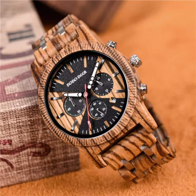 Herren Holzuhr Holz Armbanduhr Chronograph Männeruhr Geschenk Geburtstag Neu