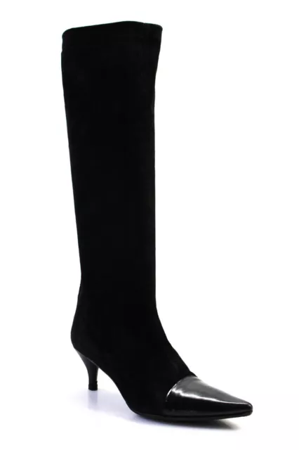 Robert Clergerie Womens Suede Pointed Cap Toe Mid Calf Heeled Boots Black Size 9