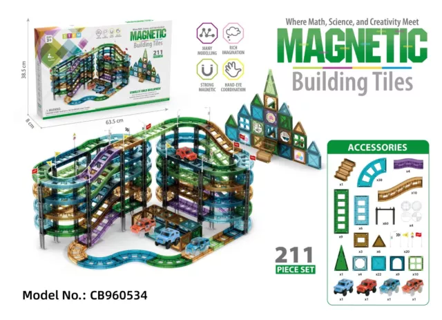 93/211 pcs Magnetic Building Tiles Car Track building blocks Educational Toys