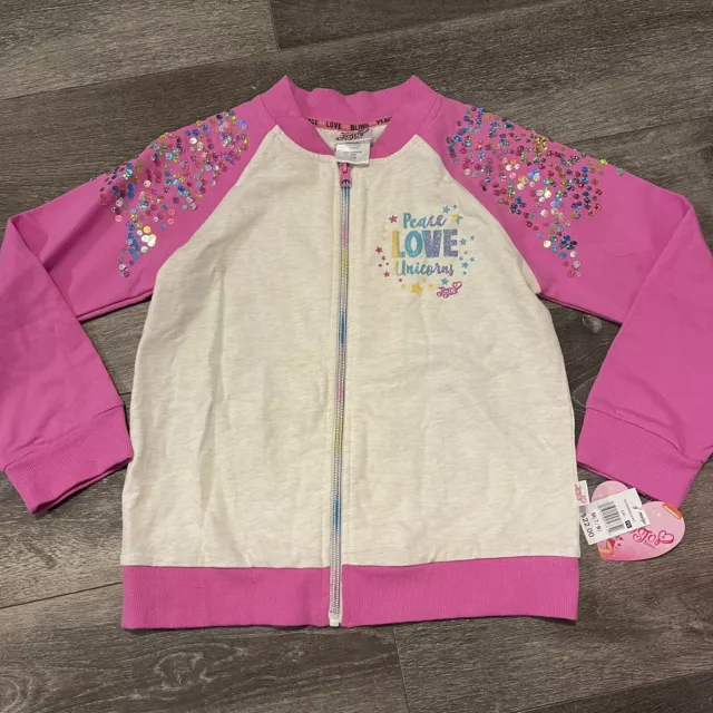 Jojo Siwa Girls Zip-up Jacket Size Medium (7/8) Peace Love Unicorns Sequins