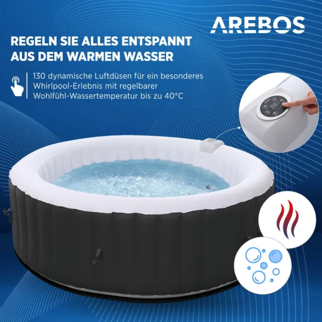 AREBOS Whirlpool | In- & Outdoor | ⌀ 208 cm | LED-Display | mit Heizung | Rund 3