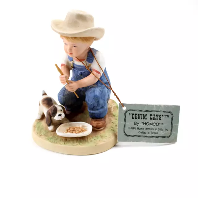 Vtg 1985 Denim Days #1504 Boy Feeding The Dog Home Interiors Porcelain By Homco