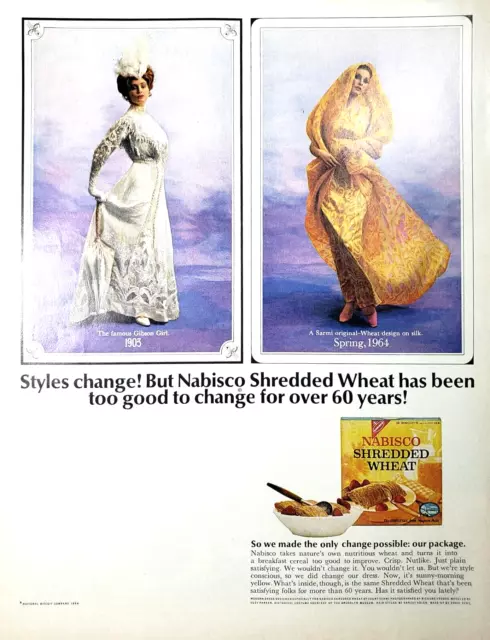 Vtg Print Ad 1964 Nabisco Shredded Wheat Styles Change Gibson Girl Sarmi 10.5x13