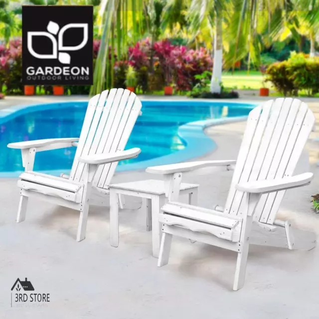 Gardeon 3 Piece Outdoor Adirondack Beach Chair & able Set Arch Back White