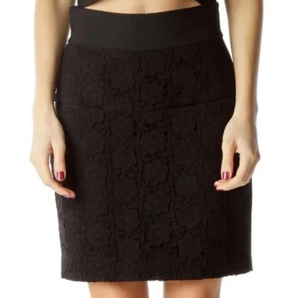 3.1 Phillip Lim Black Flower Textured Lace Mini Skirt Wool Blend  Women’s Size 6