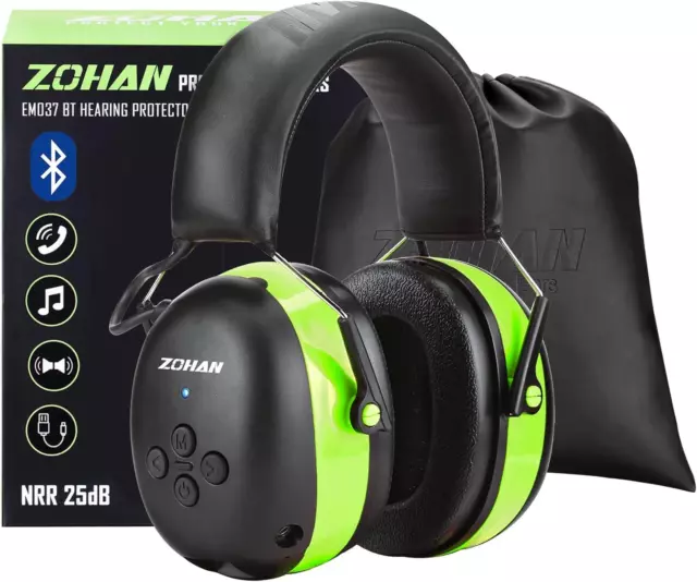 ZOHAN 037 Bluetooth Hearing Protection Headphones Medium, 037green-bluetooth
