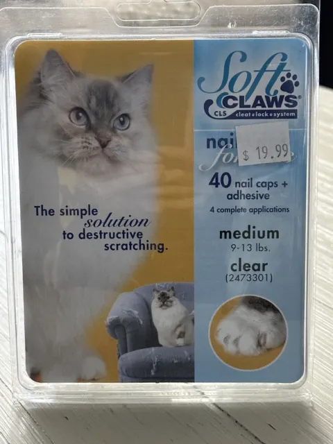 Soft Claws Clear Nail Caps For Cats Size Medium 9-13 lbs 40 Caps & Adhesive NEW
