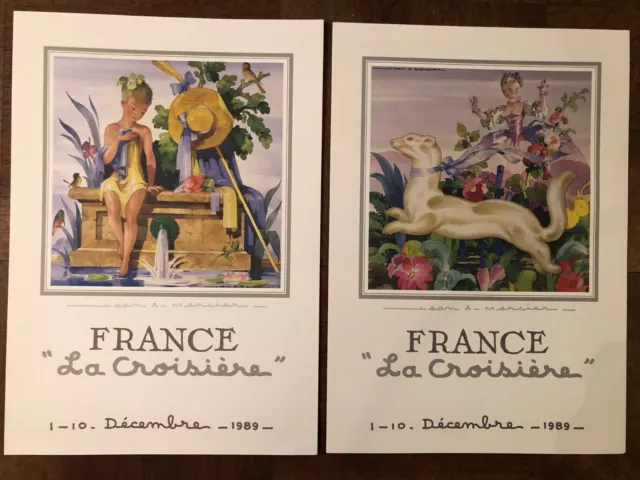 2 SUPERBES MENUS, SS NORWAY-FRANCE  " LA CROISIÈRE "  1-10 Décembre 1989