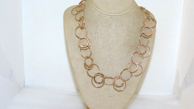 28" Double Link Striated & Smooth Metal Gold Tone Chain Necklace