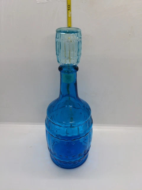 Fisch's Bitters Glass Blue & Root Bitters Barrel Bottle Blue w mini keg Cap Lid