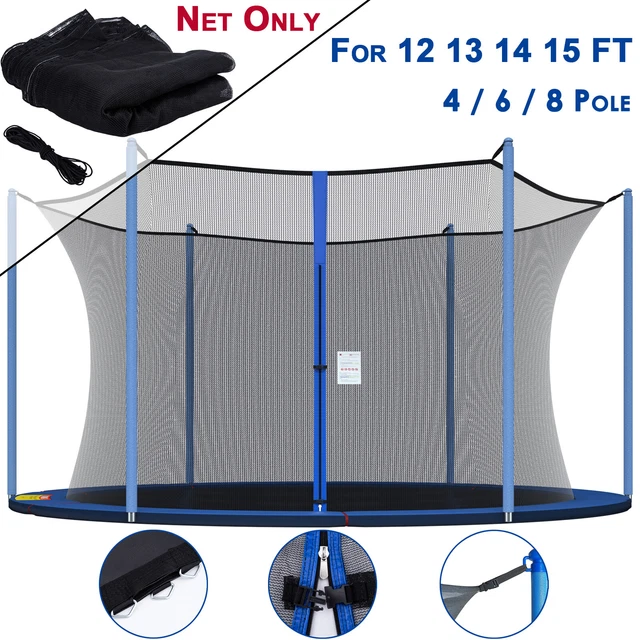 Trampoline Safety Enclosure Replacement Net for 12 13 14 15ft Frames 4 6 8 Poles