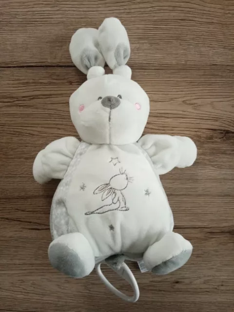 DOUDOU BOULE MUSICAL NICOTOY SIMBA LAPIN GRIS BLANC ETOILE 20/26cm