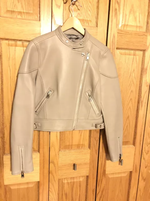 NWT $995 Coach Grey Birch Taupe Cropped Sheepskin Leather Moto Racer Jacket M