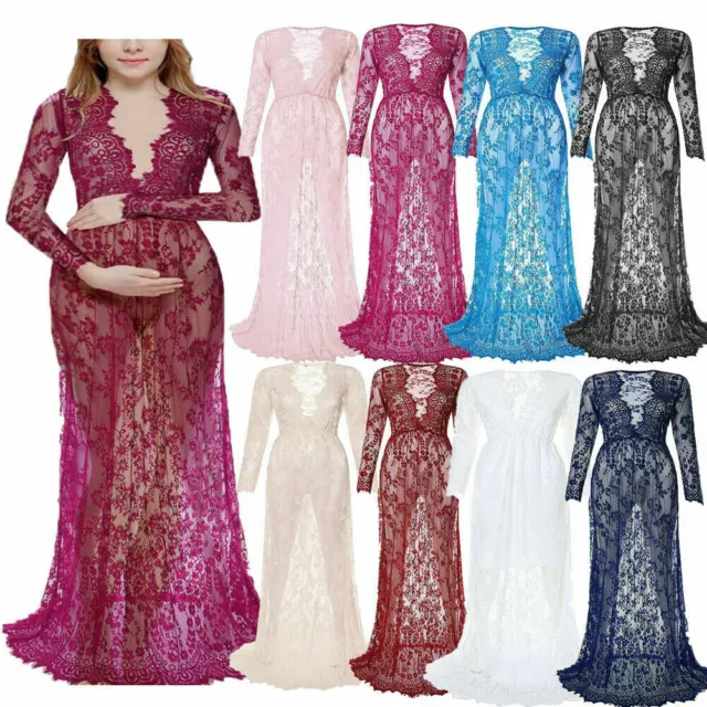 Maternity Womens Maxi Gown Pregnant Lace Dress Photography Photo Props Clothes