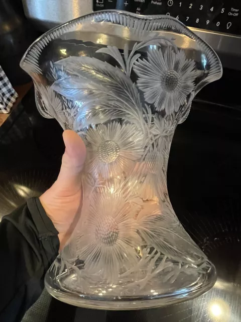 signed Libbey HUGE American Brilliant Wheel Cut Glass Vase Flowers Thistle signed Libbey HUGE American Brilliant Wheel Cut Glass Vase Flowers Thistle