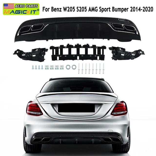 AMG REAR BUMPER Diffuser+Black Exhaust Tips For Benz W205 C300 C43 AMG
