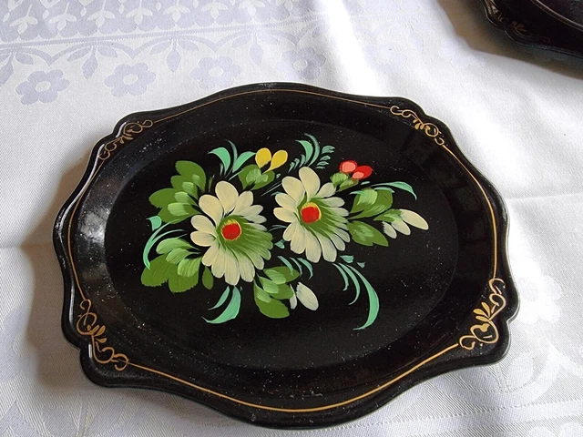 Serviertablett Zhostovo Metall Russland UDSSR Handbemalt Vintage