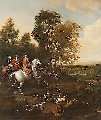 Hare Hunting Jan Wyck Hasen Jäger Pferde Reiter Tiere Wald Hunde B A3 00080