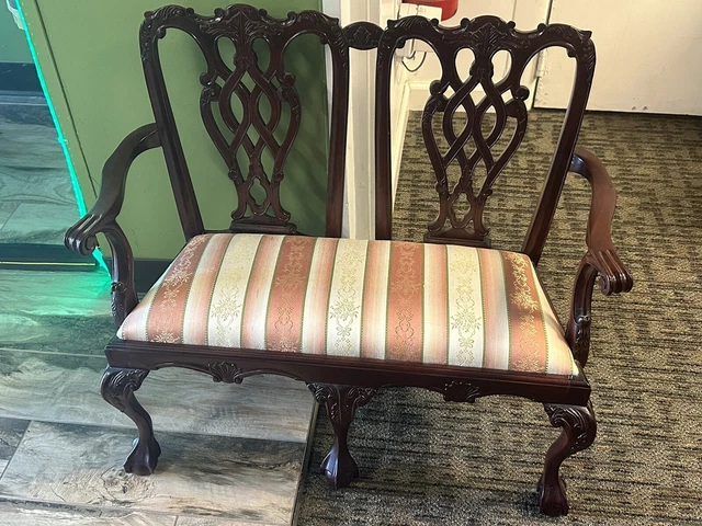 Mahogany Chippendale Style Miniature Children's 2 Seat Settee Bench Chair
