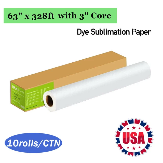 10 roll 100gsm 63" x 328´ Dye Sublimation Paper for Heat Transfer Print 3" Core
