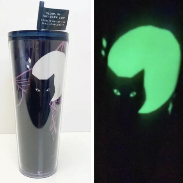 Starbucks 2021 Halloween Glow in the Dark Black Cat Tumbler 24oz Venti New