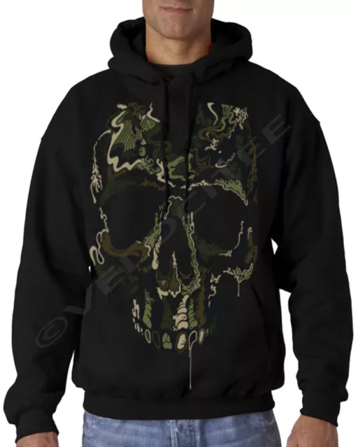 Velocitee Mens Hoodie Special Ops Army Camo Skull A15048