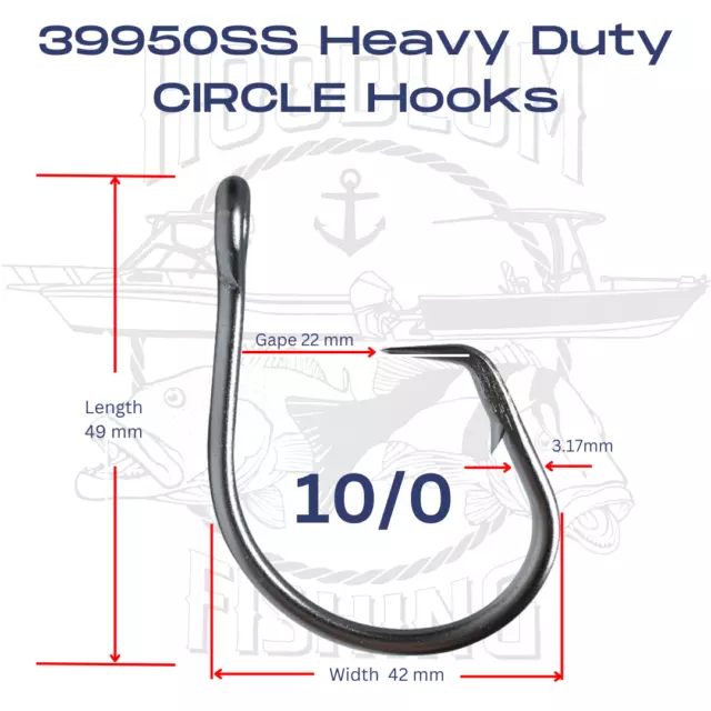 Fishing Tuna Circle Hooks 39950SS Stainless Steel Inline 316 Saltwater Hook