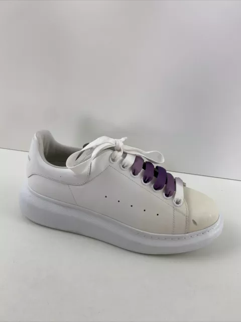 Alexander McQueen White Violet Leather Lace Up Oversized Sneakers Women’s 37.5 D 3