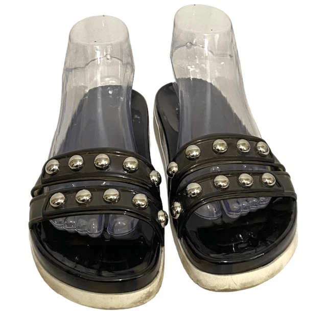 Marc Fisher Jelly Slide Sandals Black with Silver Studs Size 7 AS IS