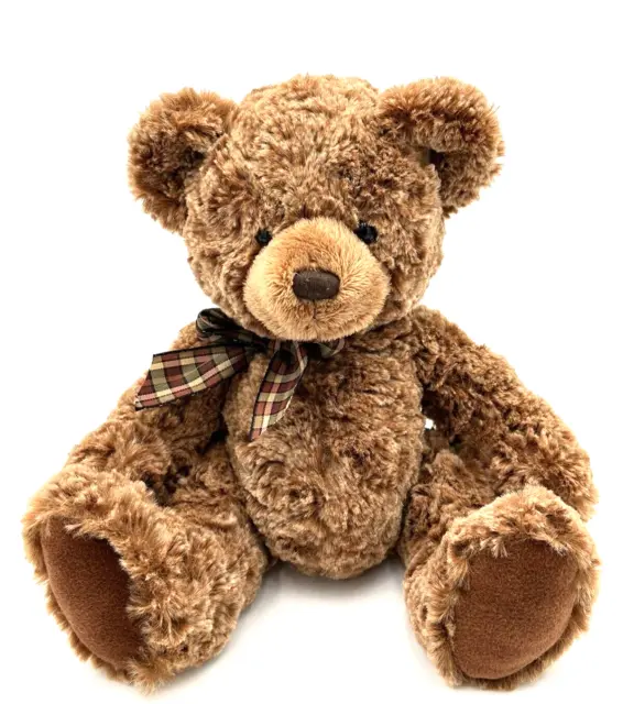 Russ Berrie Ryder Brown Teddy Bear Plush Stuffed Plaid Bow 10" Tall Sitting