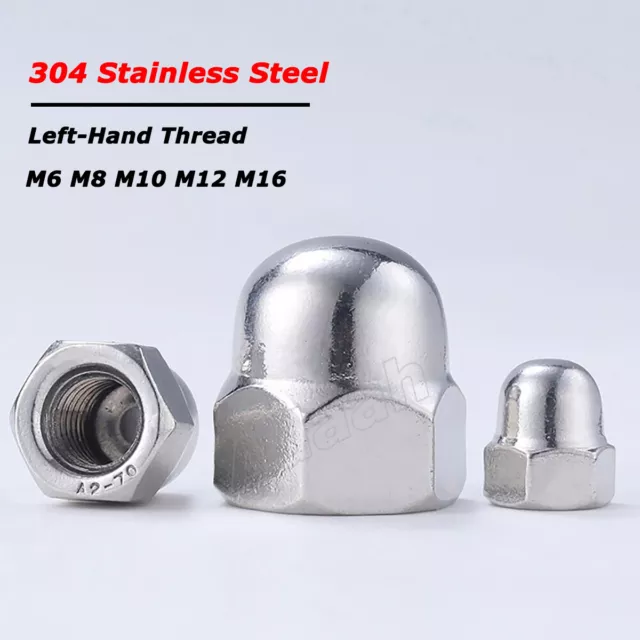 M6 M8 M10 M12M16 Left-Hand Thread Acorn Cap Dome Nuts Reverse A2 Stainless Steel