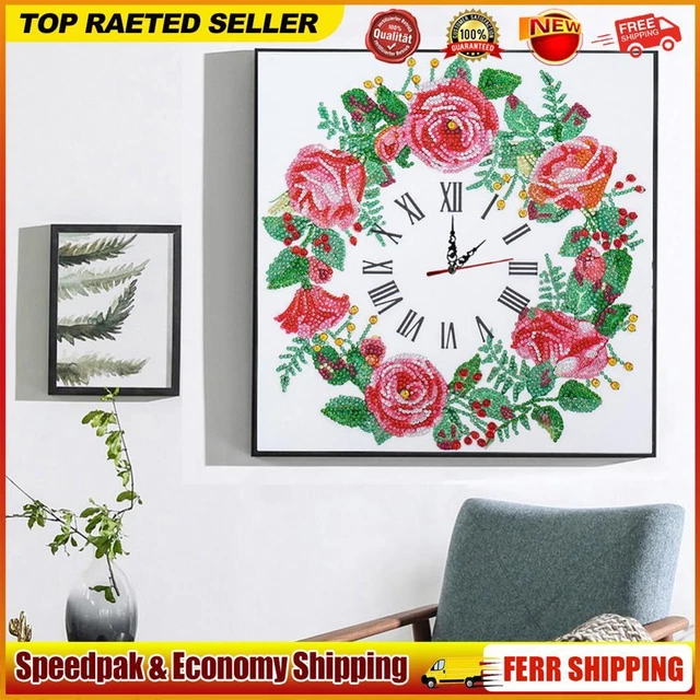 Aisen Wanduhr, Blumen, Diamond Painting, 5D, Kreuzstich, Diamant-Stickerei, Kuns