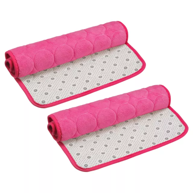 Memory Foam Bath Mat 2Pcs, 15.7" x 24" Coral Fleece Bathroom Rug - Rose Red