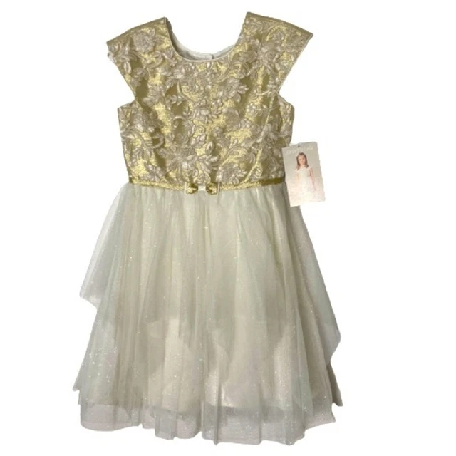 Jona Michelle Special Occasion Dress Girls Size 10 Gold Ivory NWT