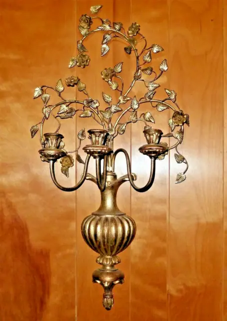 Vintage Large 33" Victorian style brass candelabra candle holder wall sconce